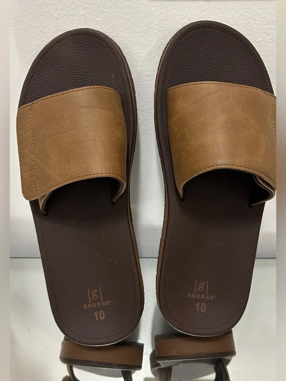George Men’s Brown Comfort Footbed Slide Sandals Size 10 NWT Casual Summer